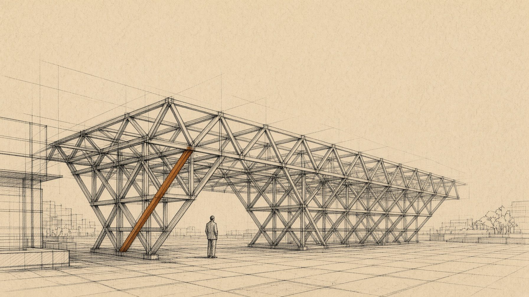 Triangular truss structure drawing with a single figure